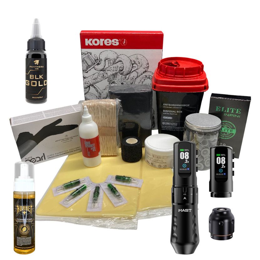Einsteigerset für Tattoolehrlinge Premium Black - kabellos