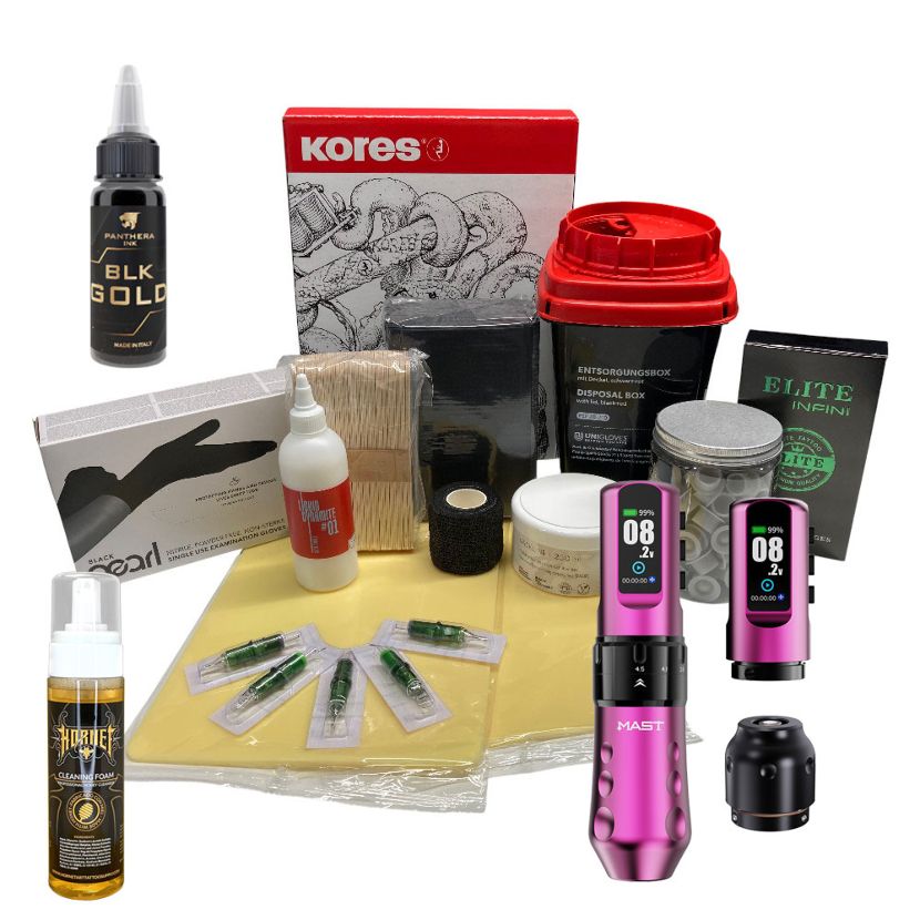 Einsteigerset für Tattoolehrlinge Premium Pink - kabellos