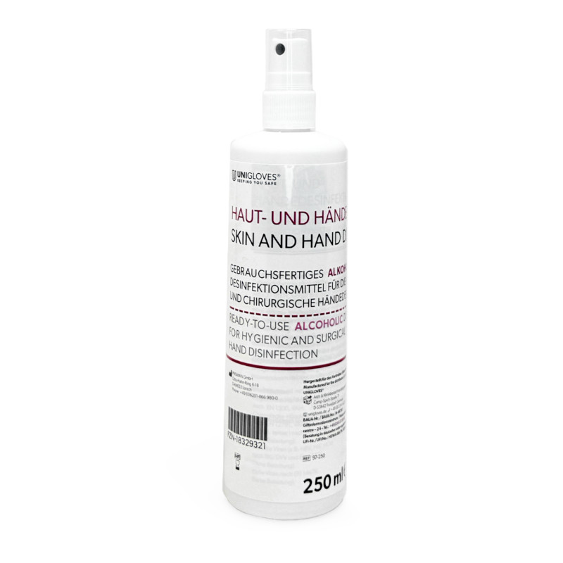 Unigloves Haut und Händedesinfektion 250 ml Sprühflasche Unigloves Haut und Händedesinfektion 250 ml Sprühflasche