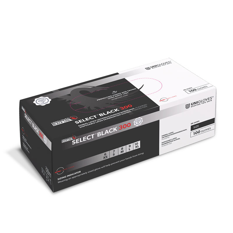 Select Black 300 - Schwarze Latexhandschuhe, extra lang Select Black 300 - Schwarze Latexhandschuhe, extra lang