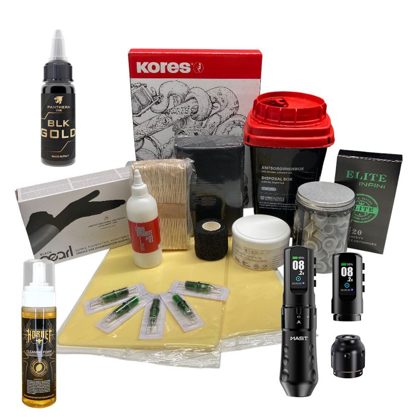 Einsteigerset für Tattoolehrlinge Premium Black - kabellos