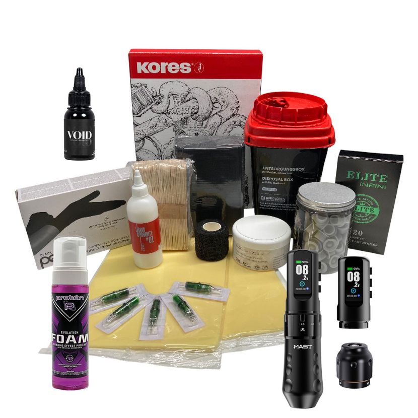 Einsteigerset für Tattoolehrlinge Premium Black - kabellos