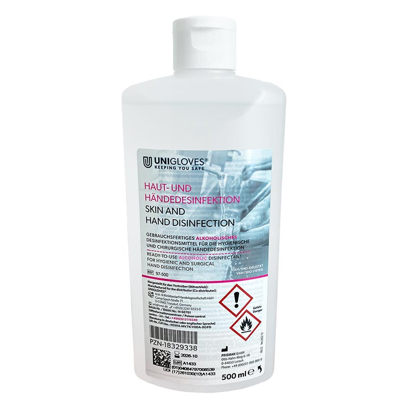 Unigloves Haut und Händedesinfektion 500 ml Flasche Unigloves Haut und Händedesinfektion 500 ml Flasche